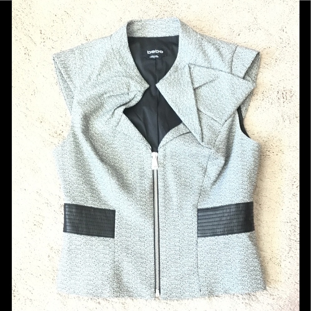 Bebe Front Zip Vest With Faux Leather Trim EUC